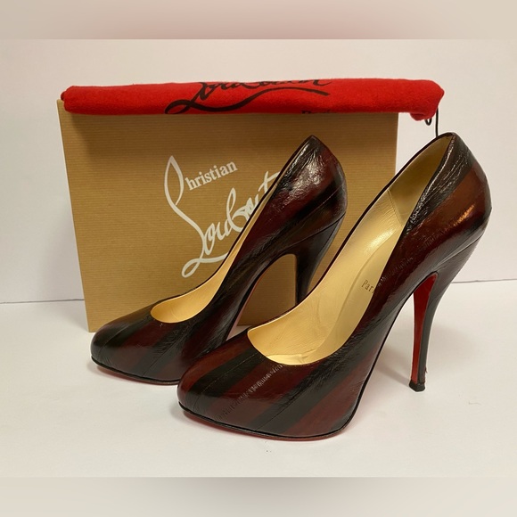 Christian Louboutin feticha 120 eel pumps heels black burgundy 38